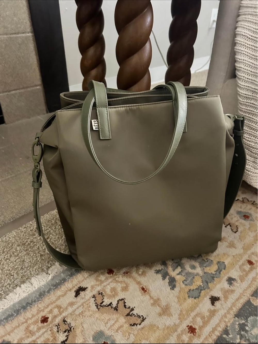 BEIS Olive Green commuter tote